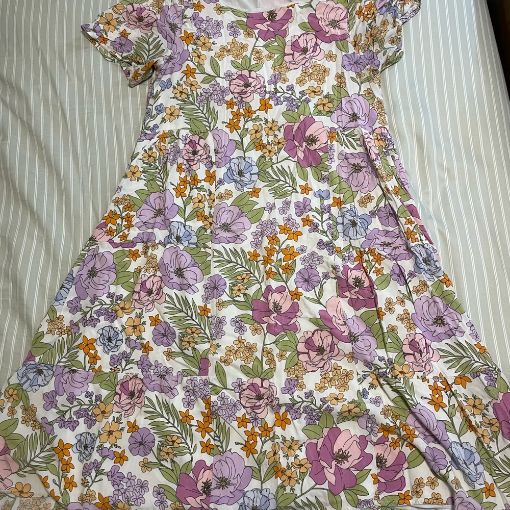 Polagram Floral Midi Dress in White, Purple, Pink, Green, Orange